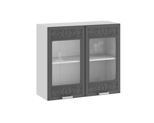 Шкаф навесной 800 c двумя дверями со стеклом «Долорес», Белый, Титан