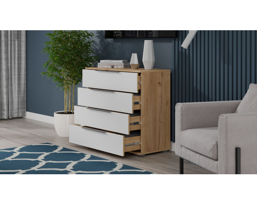 Комод «Джоли», Дуб Крафт золотой, Белый матовый