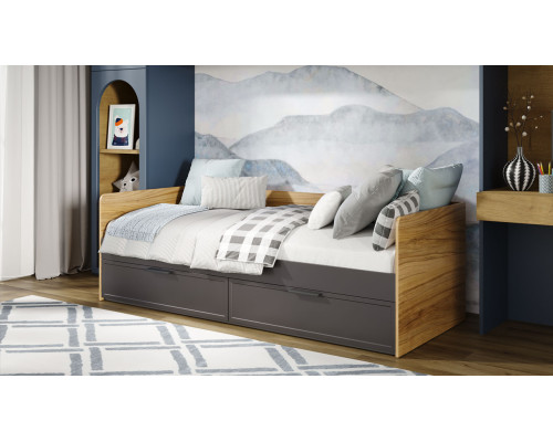 Кровать «Стелла», Серый вулкан, Фон Серый, Яблоня Беллуно