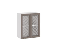 Шкаф навесной 600 c двумя дверями со стеклом «Бьянка», Белый, Дуб серый