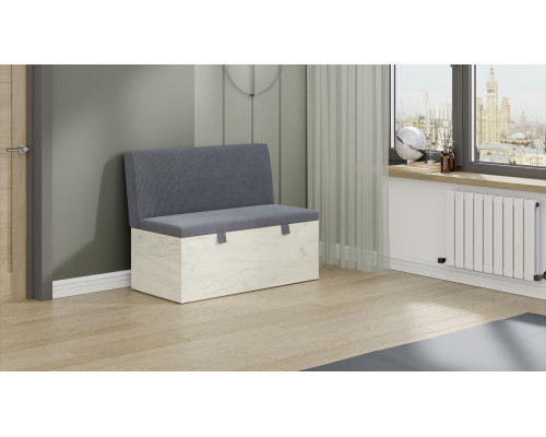 Скамья прямая «Мальта», дуб крафт белый, микровелюр Linea Grande 83/Connect 83 (серый)