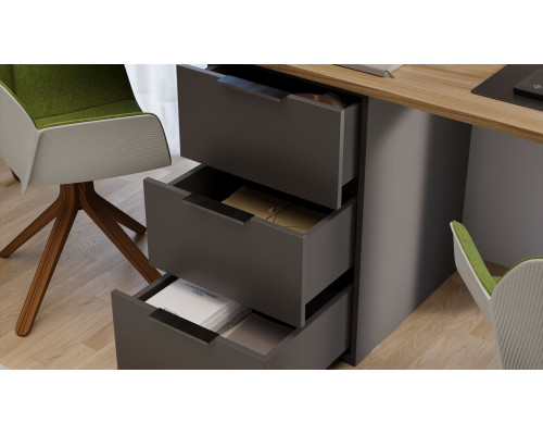 Комплект столов письменных с 1 тумбой универсальной «Порто», Яблоня Беллуно, Графит софт