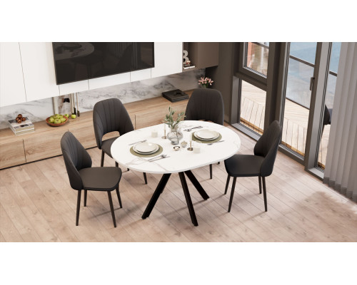 Стол обеденный раздвижной «Дуглас» Тип 2, черный муар, стекло матовое белый мрамор