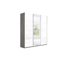 Шкаф-купе 3-х дверный «Траст»,2100, бетон, стекло белый глянец, зеркало, стекло белый глянец