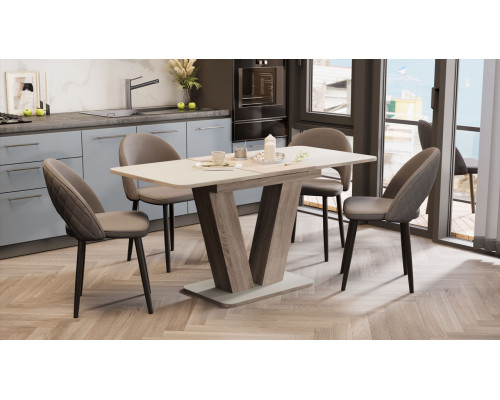 Стол раздвижной «Чинзано» Тип 1,Дуб сонома трюфель/стекло бежевое матовое