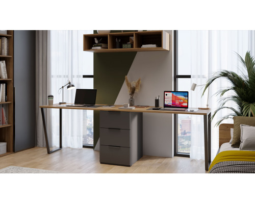 Комплект столов письменных с 1 тумбой универсальной «Порто», Яблоня Беллуно, Графит софт