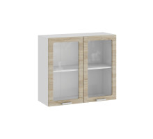 Шкаф навесной 800 c двумя дверями со стеклом «Гранита», Белый, Дуб Сонома
