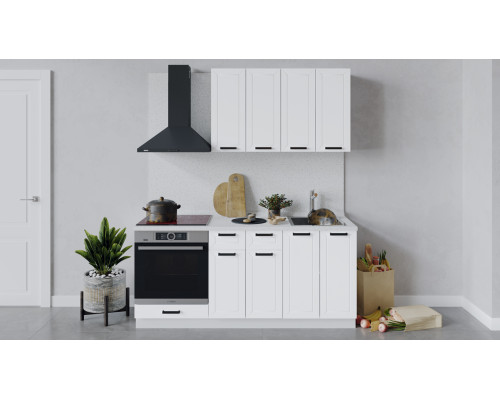 Кухонный гарнитур «Лорас» длиной 180 см со шкафом НБ, Белый, Холст белый