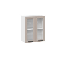 Шкаф навесной 600 c двумя дверями со стеклом «Лорас», Белый, Холст латте
