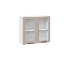 Шкаф навесной 800 c двумя дверями со стеклом «Лорас», Белый, Холст латте
