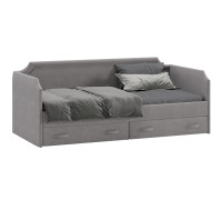 Кровать с мягкой обивкой и ящиками «Кантри» Тип 1 (900),велюр светло-серый
