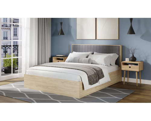 Кровать без ПМ «Сэнди» Тип 2, 160 (без подъемного механизма), Вяз благородный, Велюр Графит