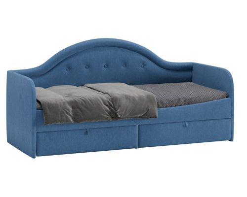 Кровать «Адель» с мягкой спинкой тип 1,велюр синий