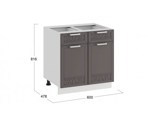 Шкаф напольный 600 с двумя ящиками и двумя дверями «Долорес», Белый, Муссон