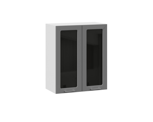 Шкаф навесной 600 c двумя дверями со стеклом «Габриэлла», Белый, Титан