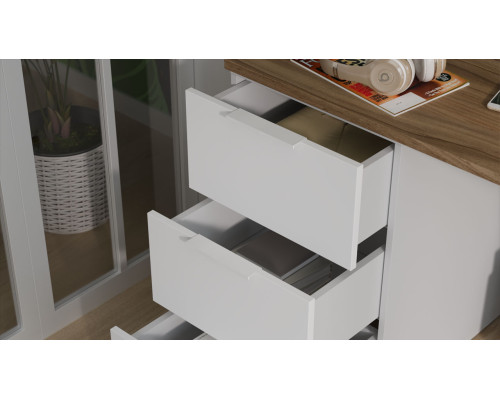 Стол письменный с тумбой универсальной «Порто», Белый Жемчуг, Яблоня Беллуно, Белый софт