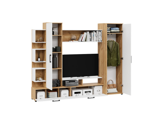 Стенка «Дакота», Дуб Крафт золотой, Белый Ясень