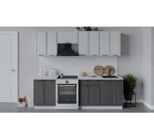 Кухонный гарнитур «Белладжио» длиной 240 см, белый, фон белый, софт графит
