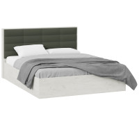 Кровать с ПМ «Агата» тип 1,1600 (с подъемным механизмом) с заглушиной, дуб крафт белый, велюр серый