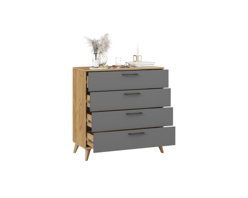Комод «Нео» с опорами, Дуб Крафт золотой, Серый графит, Бук матовый