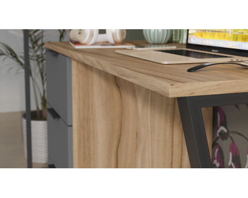 Стол письменный с тумбой универсальной «Порто», Яблоня Беллуно, Графит софт