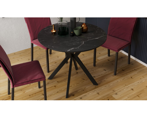 Стол обеденный «Эрвин» Тип 1, черный муар, керамика матовая черный мрамор