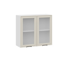 Шкаф навесной 800 c двумя дверями со стеклом «Белладжио», Белый, Софт панакота