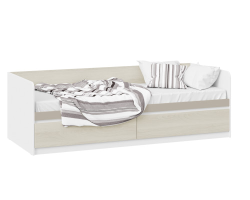 Кровать «Сканди», дуб гарден, белая, глиняный серый