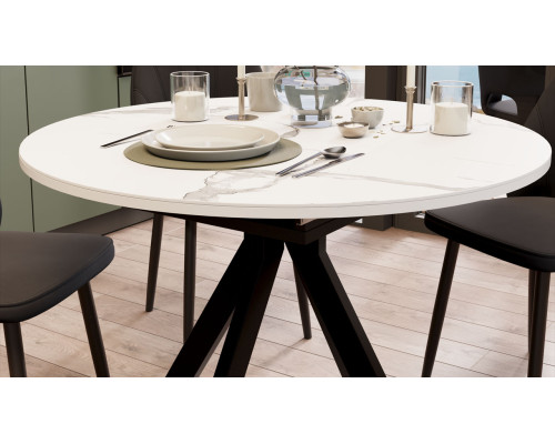 Стол обеденный раздвижной «Дуглас» Тип 2, черный муар, стекло матовое белый мрамор