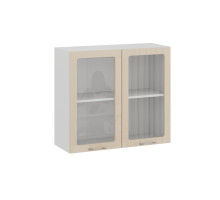 Шкаф навесной 800 c двумя дверями со стеклом «Весна», Белый, Ваниль глянец