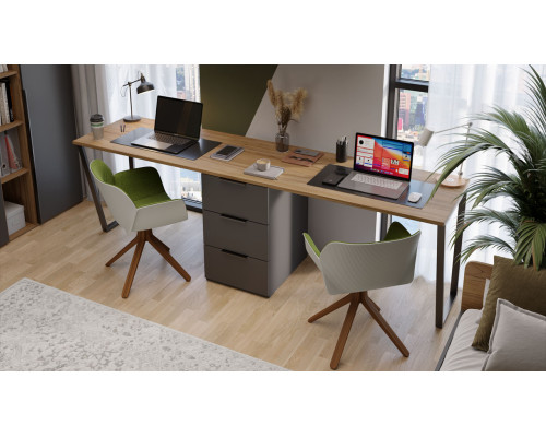 Комплект столов письменных с 1 тумбой универсальной «Порто», Яблоня Беллуно, Графит софт