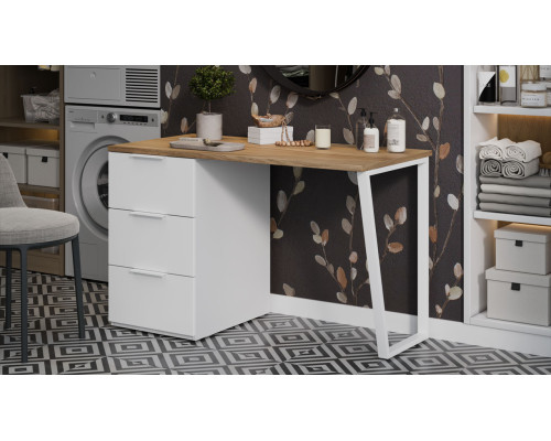 Стол письменный с тумбой универсальной «Порто», Белый Жемчуг, Яблоня Беллуно, Белый софт