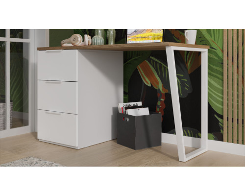 Стол письменный с тумбой универсальной «Порто», Белый Жемчуг, Яблоня Беллуно, Белый софт