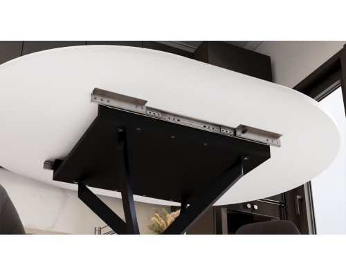 Стол обеденный раздвижной «Дуглас» Тип 1, черный муар, стекло матовое белый мрамор