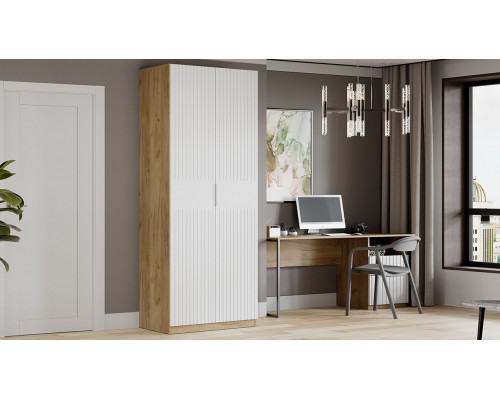 Шкаф для одежды «Хилтон», Дуб Крафт золотой, Белый матовый
