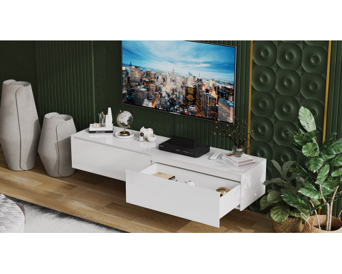 Тумба для теле- и радиоаппаратуры «Глосс», белый глянец, стекло белый глянец