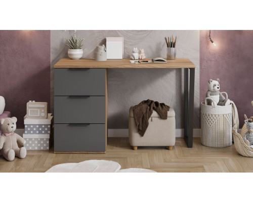 Стол письменный с тумбой универсальной «Порто», Яблоня Беллуно, Графит софт