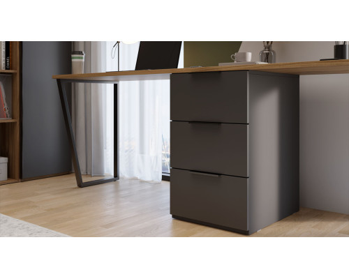 Комплект столов письменных с 1 тумбой универсальной «Порто», Яблоня Беллуно, Графит софт