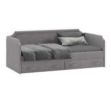 Кровать с мягкой обивкой и ящиками «Кантри» Тип 1 (900),велюр светло-серый