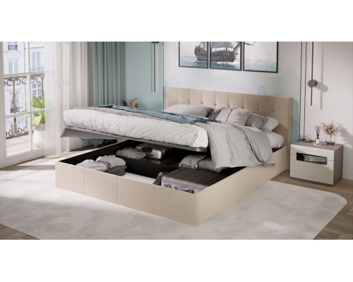 Кровать с ПМ «Эмма», 180, велюр Confetti Cream (с подъемным механизмом) с заглушиной