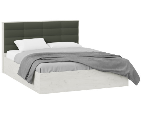 Кровать с ПМ «Агата» тип 1,1600 (с подъемным механизмом) без заглушины, дуб крафт белый, велюр серый