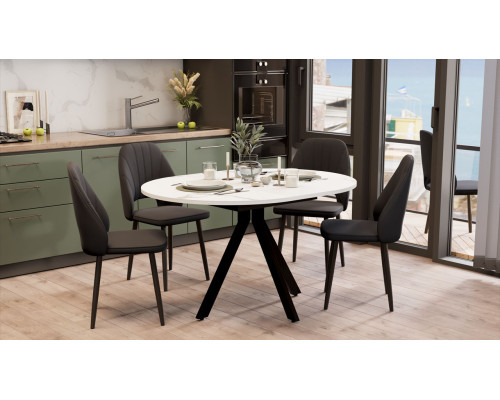 Стол обеденный раздвижной «Дуглас» Тип 2, черный муар, стекло матовое белый мрамор