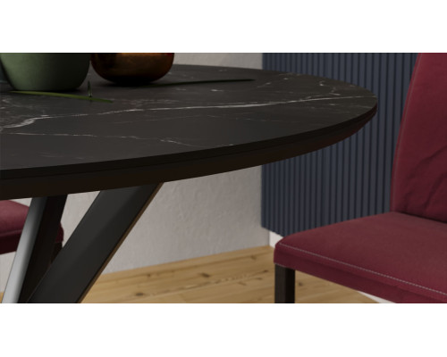 Стол обеденный «Эрвин» Тип 1, черный муар, керамика матовая черный мрамор