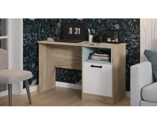Стол письменный «Оливер» тип 1, дуб крафт серый, белый, серо-голубой