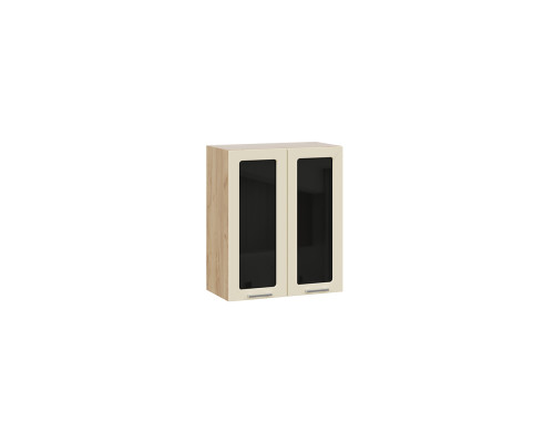 Шкаф навесной 600 c двумя дверями со стеклом «Габриэлла», Дуб Крафт золотой, Крем