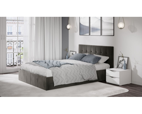 Кровать с ПМ «Эмма», 140 (с подъемным механизмом) с заглушиной, Велюр Confetti Stone