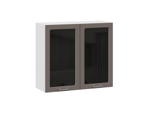Шкаф навесной 800 c двумя дверями со стеклом «Габриэлла», Белый, Муссон