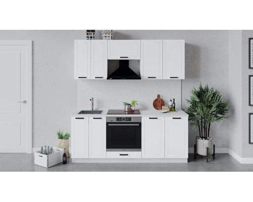 Кухонный гарнитур «Лорас» длиной 200 см со шкафом НБ, белый, холст белый