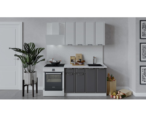 Кухонный гарнитур «Белладжио» длиной 120 см,белый, фон белый, софт графит