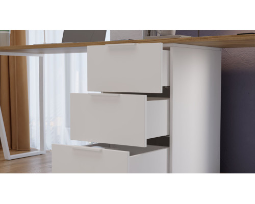 Комплект столов письменных с 1 тумбой универсальной «Порто», Белый Жемчуг, Яблоня Беллуно, Белый софт